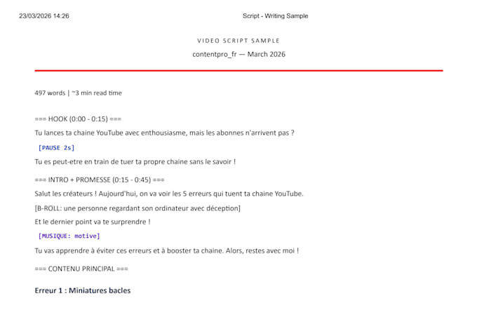 write engaging youtube and tiktok scripts in french
